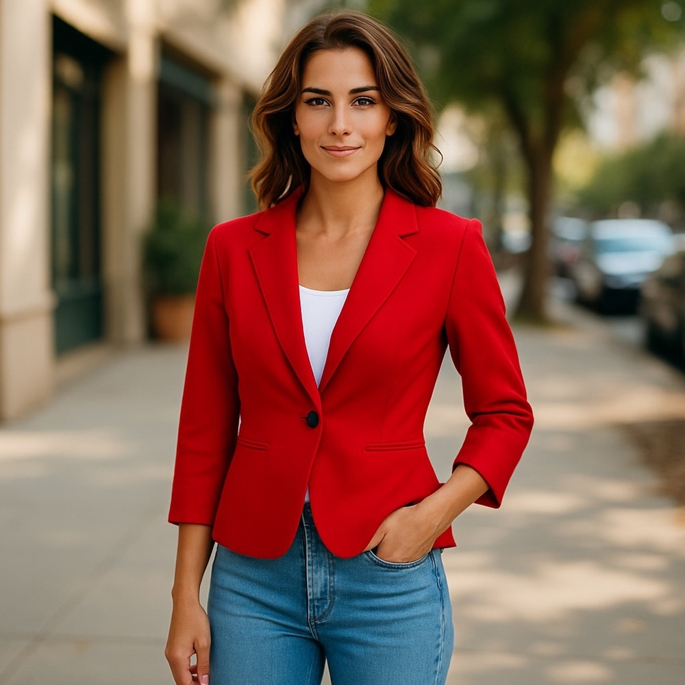 The Limited Red Polka Dot Fitted Stretch Blazer Jacket Small